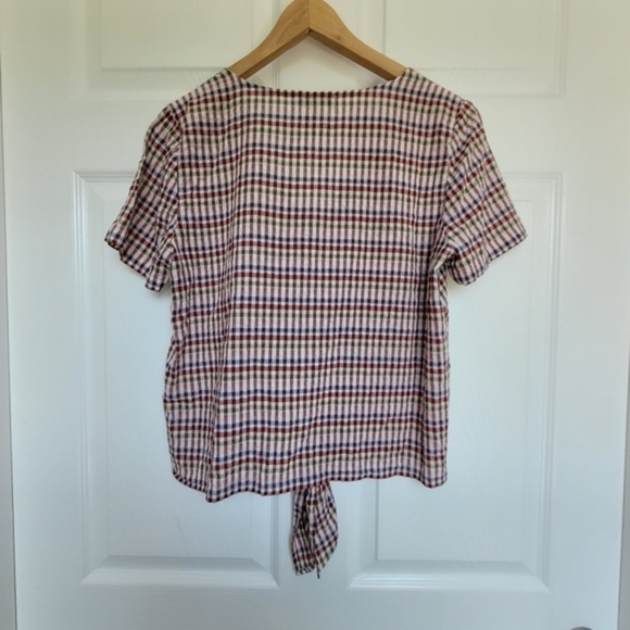 Madewell Plaid Shirt Small Women's Cotton Crop Top Front Tie Knot - Picture 2 of 15